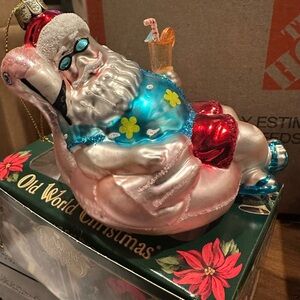 Glass Blown Santa Flamingo Ornament